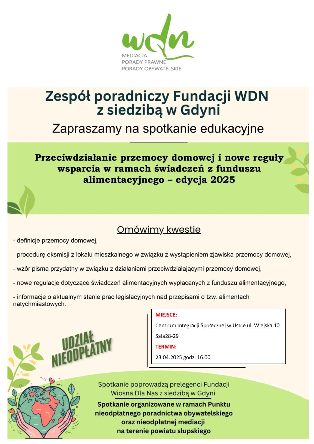 informacje nt. spotkanie w ramach nieodpałtej pomocy prawnej ustka 13