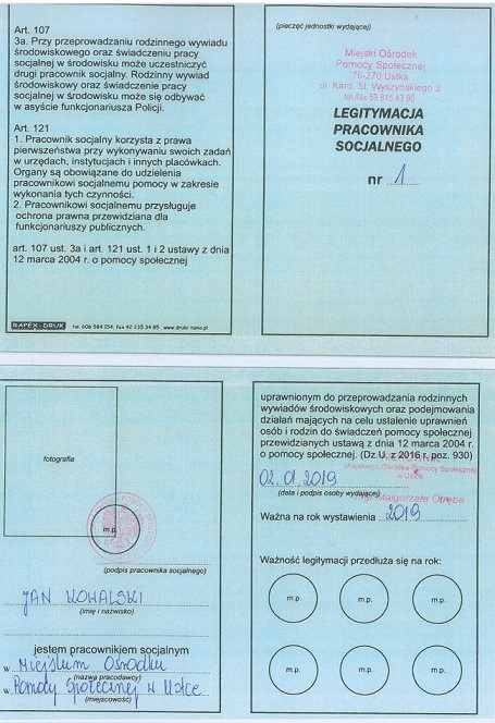 wzór legitymacji pracownika socjalnego