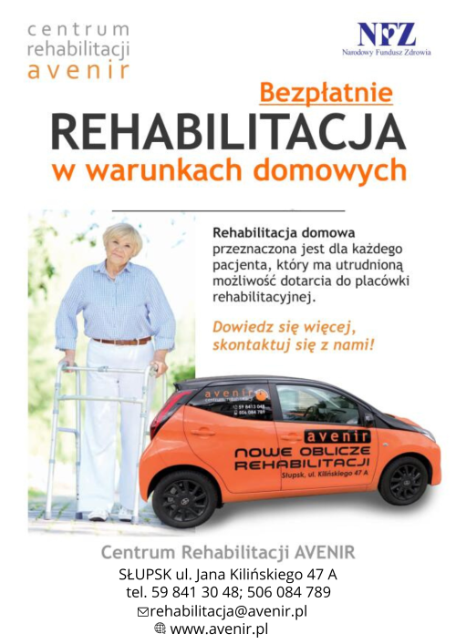 oferta rehabilitacji w tle senior opierający się o balkonik